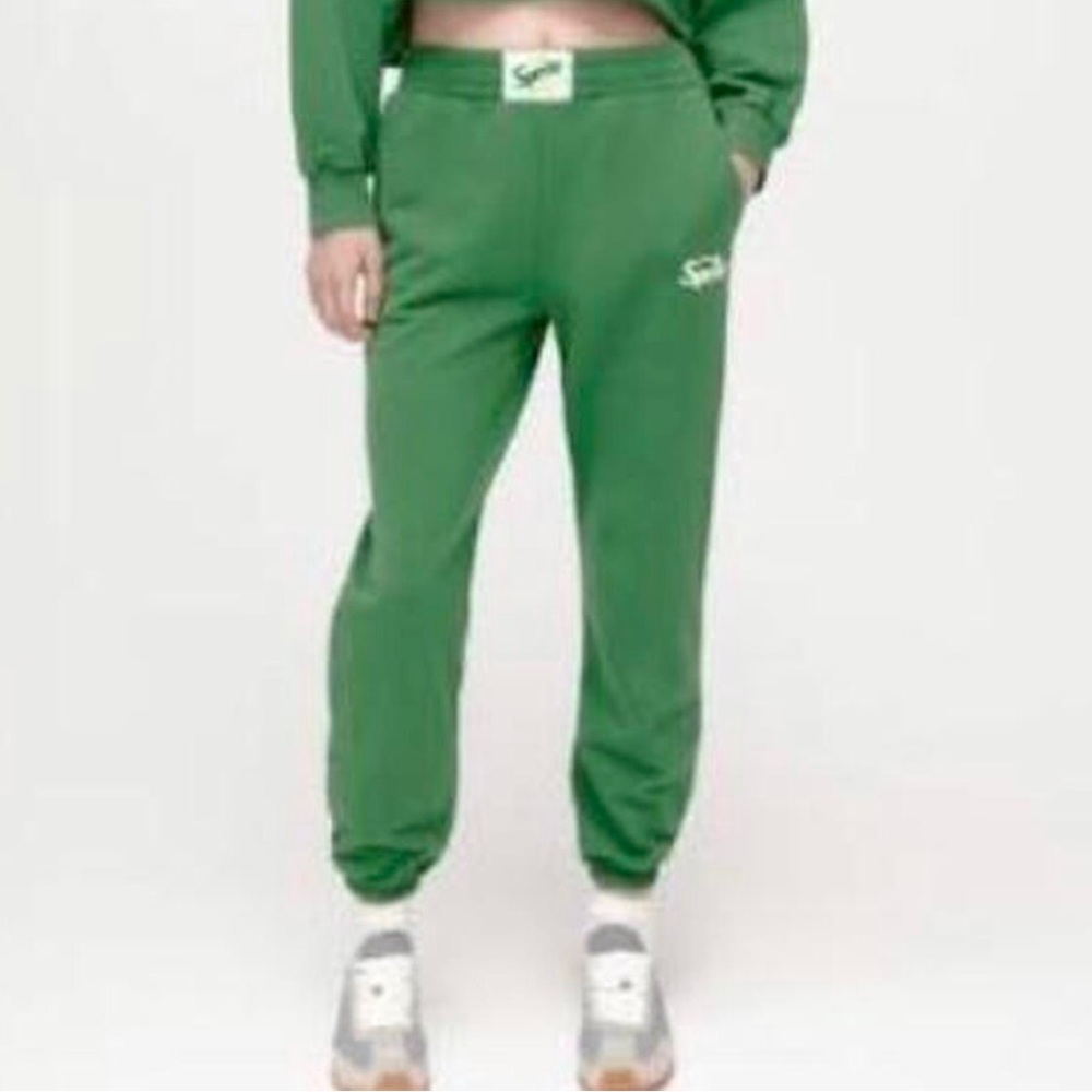 ZARA SPRITE HIGH WAISTED JOGGER PANTS ELASTIC WAISTBAND GREEN SIZE MEDIUM EUC
